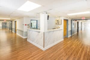Nurse's station in the hallway at Norwood Towers